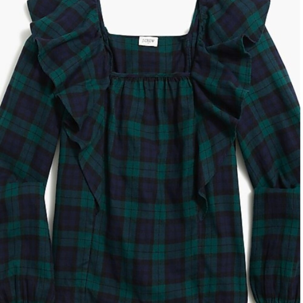 J. Crew Flannel Squareneck Ruffle Top